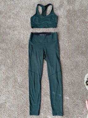 2 Piece Outdoor Voices Dark Forest Green Leggings and Racerback Sports Bra Set